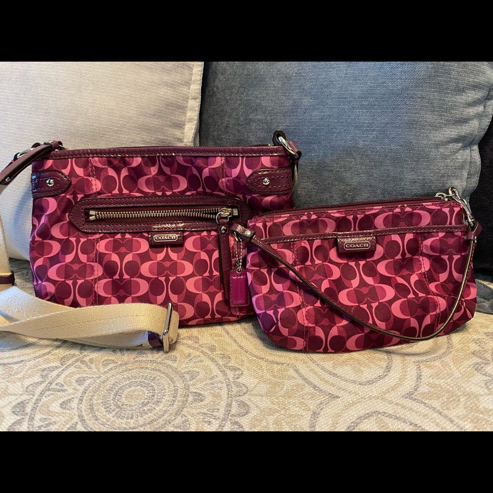 Coach Daisy Signature Crossbody Purse and matching wristlet Purple and Pink